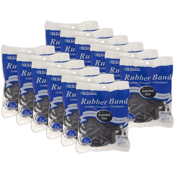 Bazic Products Rubber Bands, Assorted Sizes, Black, 2 oz./56.70 g Per Pack, 12PK 6120